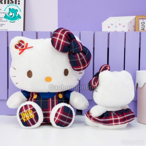 Gấu Bông Hello Kitty Yếm Váy Caro
