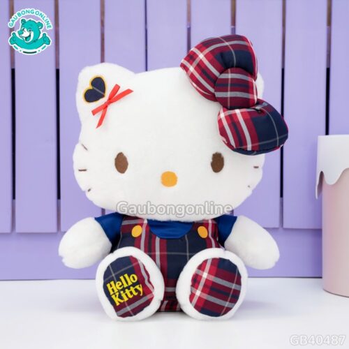 Gấu Bông Hello Kitty Yếm Váy Caro