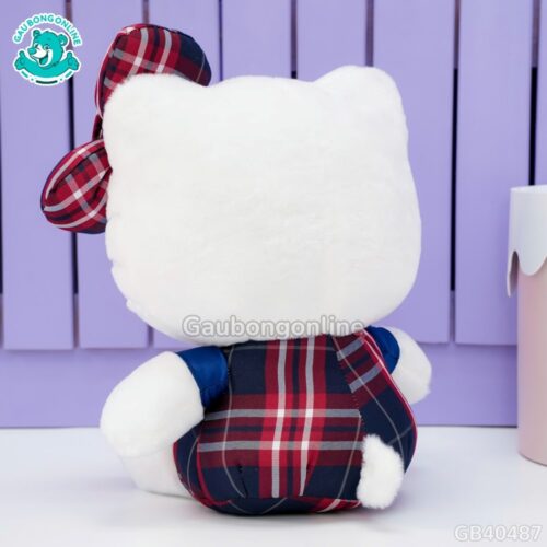 Gấu Bông Hello Kitty Yếm Váy Caro