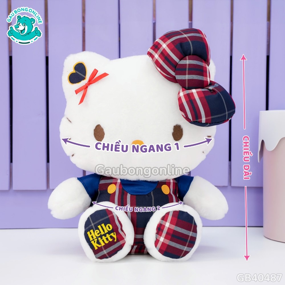 Gấu Bông Hello Kitty Yếm Váy Caro