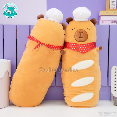 Gấu Bông Capybara Bánh Mì Pháp Quàng Khăn Đỏ