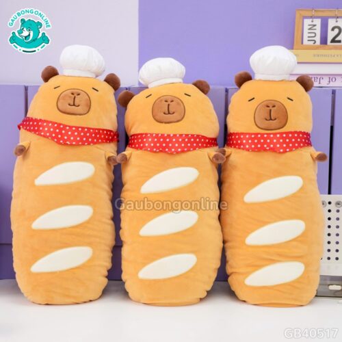 Gấu Bông Capybara Bánh Mì Pháp Quàng Khăn Đỏ