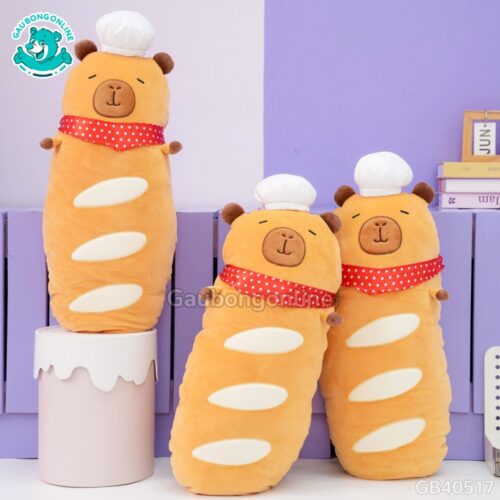 Gấu Bông Capybara Bánh Mì Pháp Quàng Khăn Đỏ