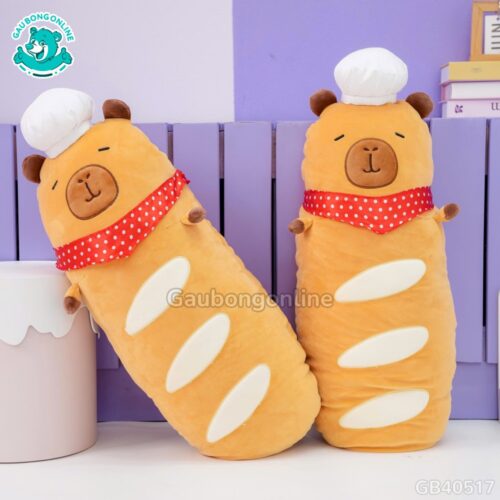 Gấu Bông Capybara Bánh Mì Pháp Quàng Khăn Đỏ