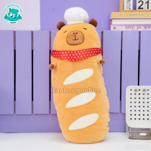 Gấu Bông Capybara Bánh Mì Pháp Quàng Khăn Đỏ