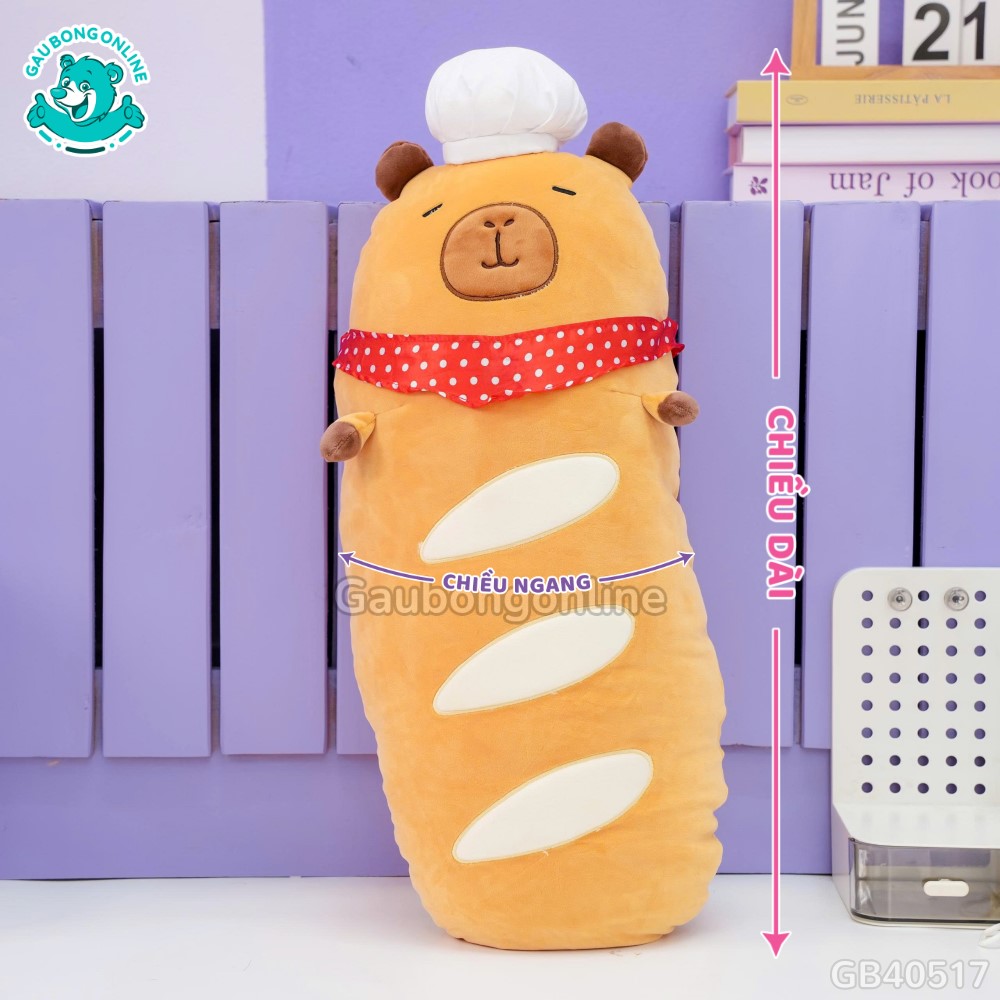 Gấu Bông Capybara Bánh Mì Pháp Quàng Khăn Đỏ