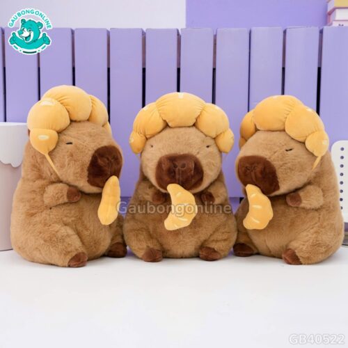 Gấu Bông Capybara Đội Bánh Sừng Bò