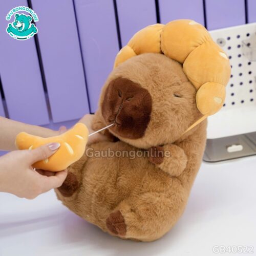 Gấu Bông Capybara Đội Bánh Sừng Bò